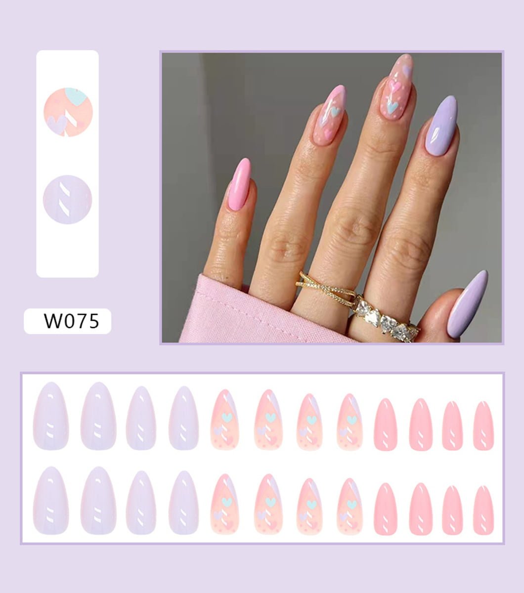 24 PCS heart-shaped strawberry pattern nails