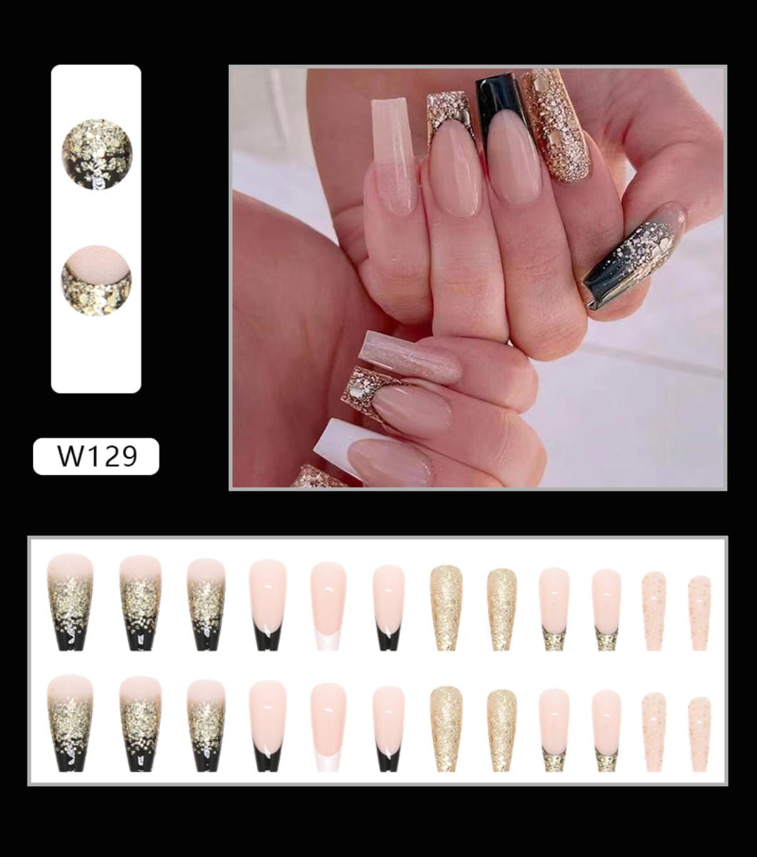 24 PCS Blue Graffiti Nails