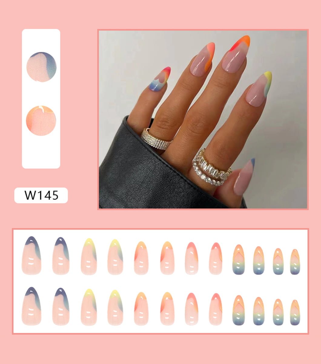 24 PCS Orange Wave Pattern Nails