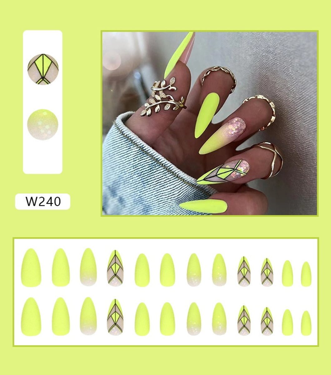 24 PCS Kiwi Green Pattern Nails