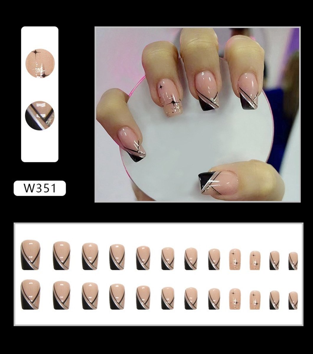 24 PCS Purple Flower Wave Pattern Wearing Nails