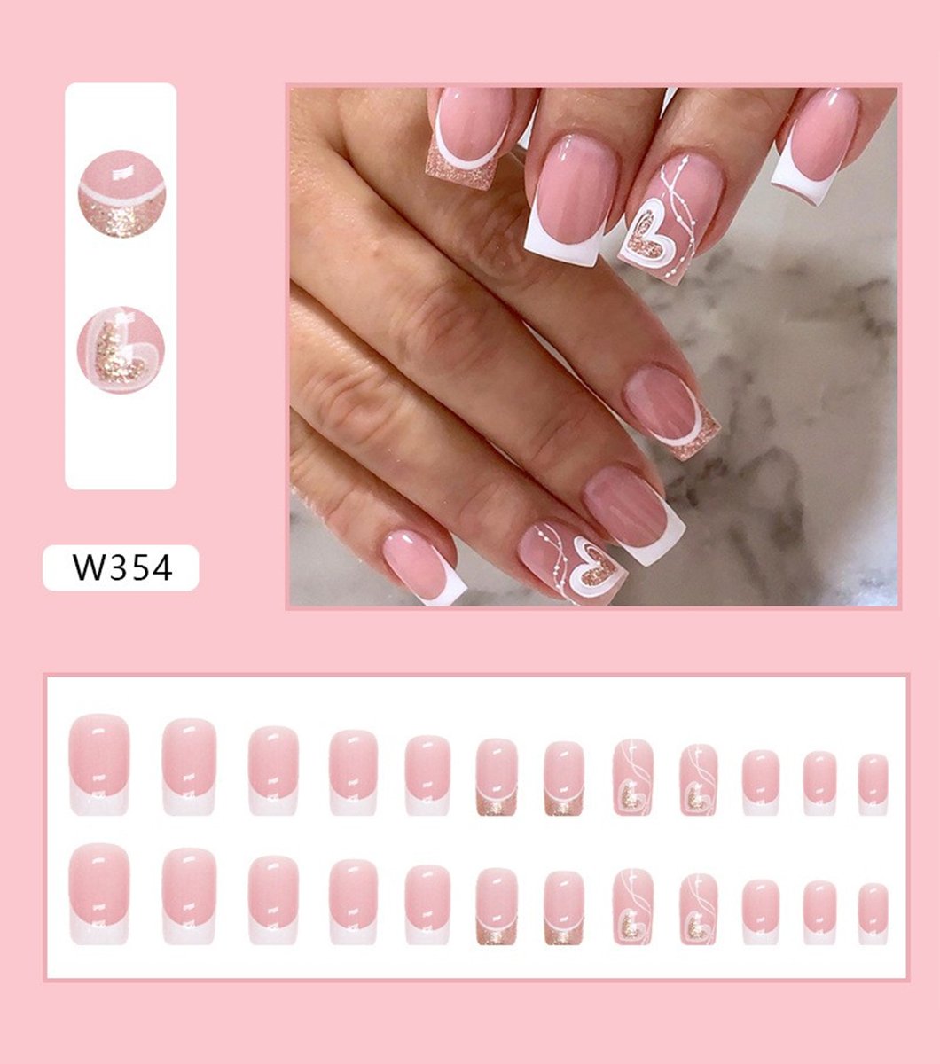 24 PCS Butterfly Heart Pattern Pink Wearing Nails