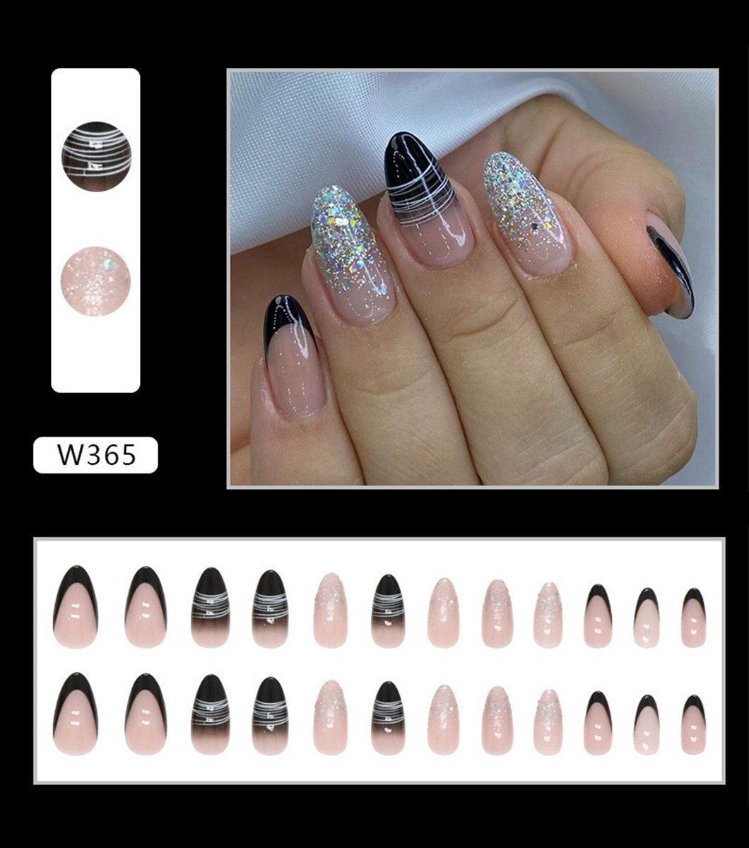 24 Pcs Black And Gold Wearing Nails